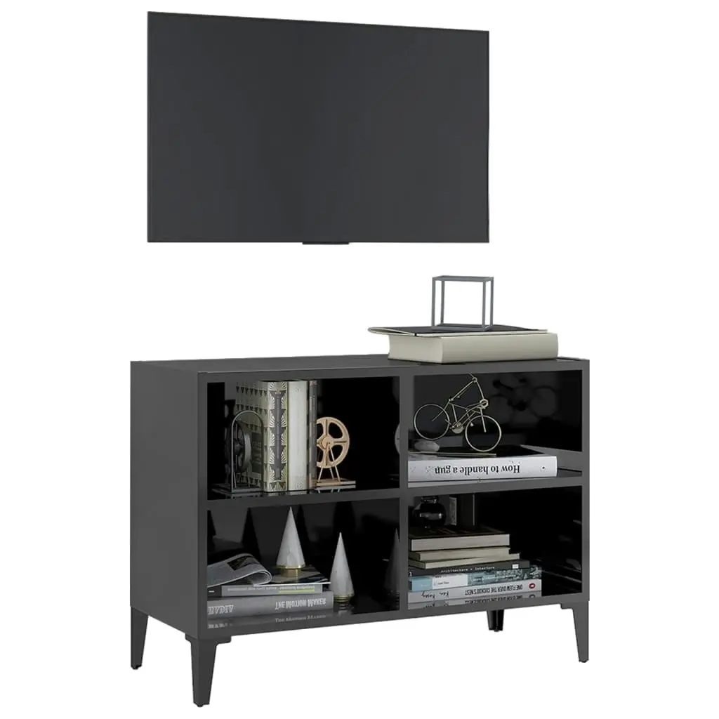 TV Cabinet with Metal Legs High Gloss Grey 69.5x30x50 cm 805940