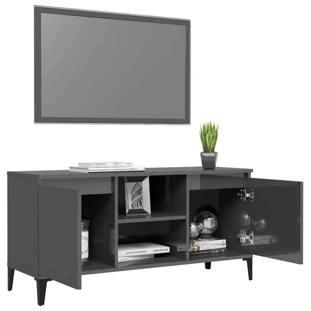 TV Cabinet with Metal Legs High Gloss Grey 103.5x35x50 cm 805976