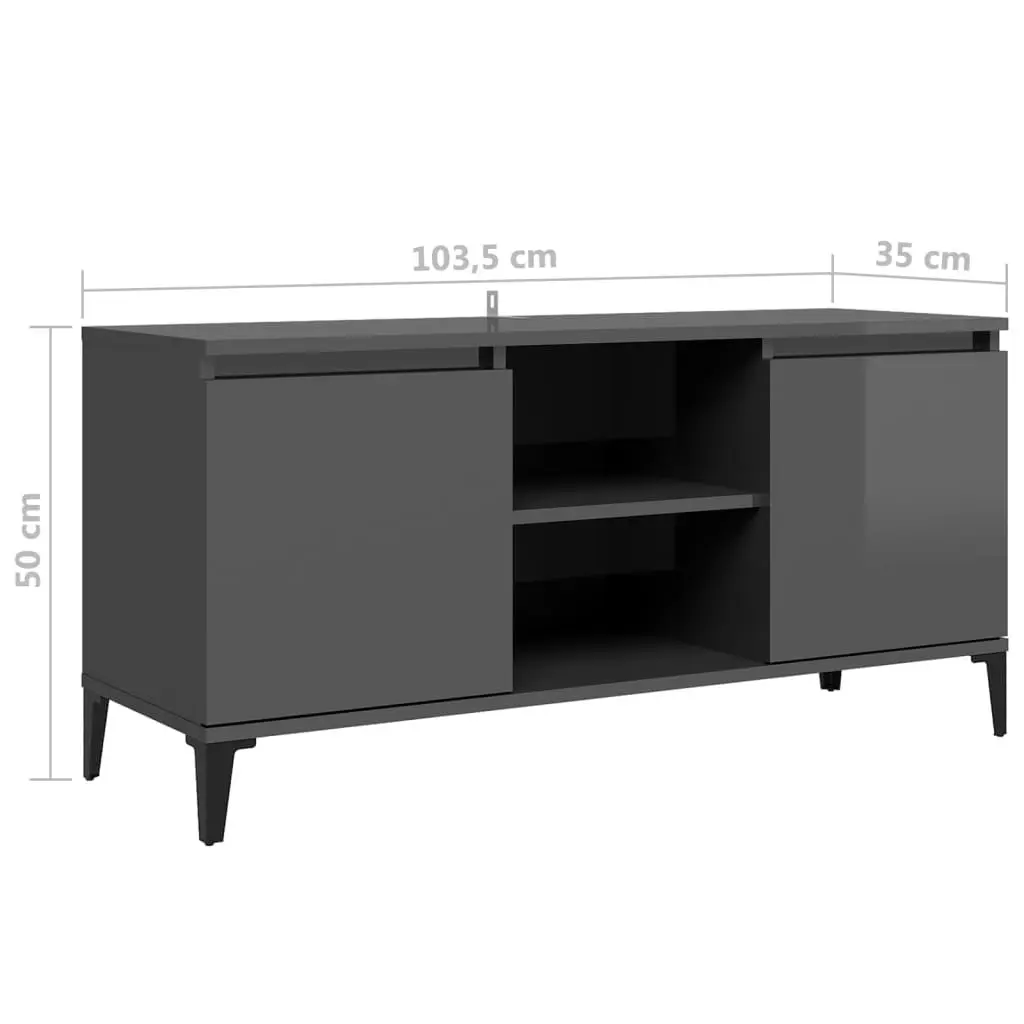 TV Cabinet with Metal Legs High Gloss Grey 103.5x35x50 cm 805976