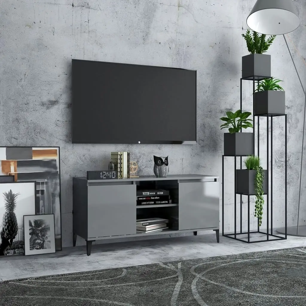 TV Cabinet with Metal Legs High Gloss Grey 103.5x35x50 cm 805976