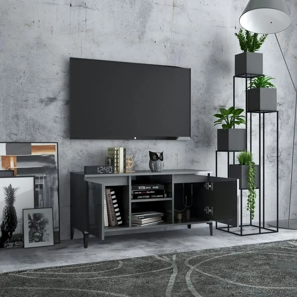 TV Cabinet with Metal Legs High Gloss Grey 103.5x35x50 cm 805976