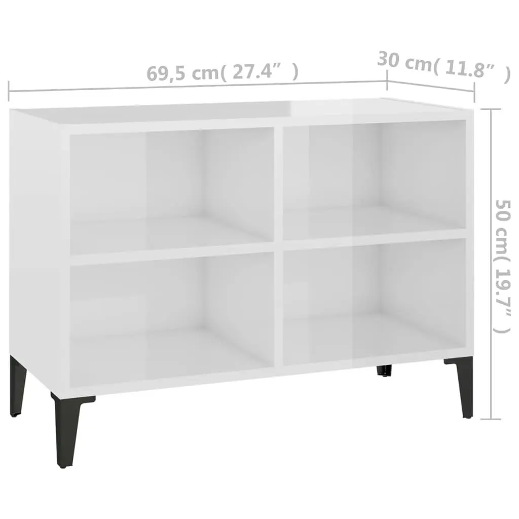 TV Cabinet with Metal Legs High Gloss White 69.5x30x50 cm 805938