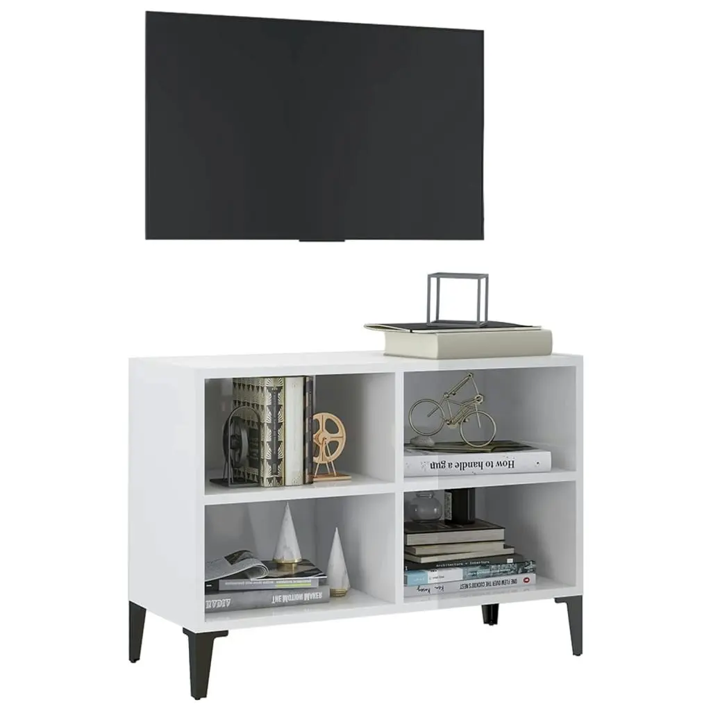 TV Cabinet with Metal Legs High Gloss White 69.5x30x50 cm 805938