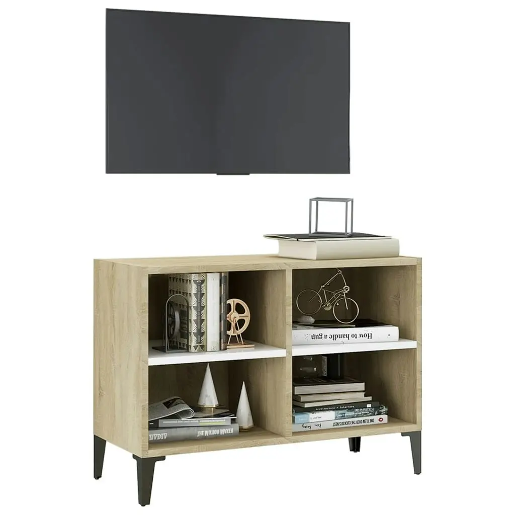 TV Cabinet with Metal Legs White and Sonoma Oak 69.5x30x50 cm 805937