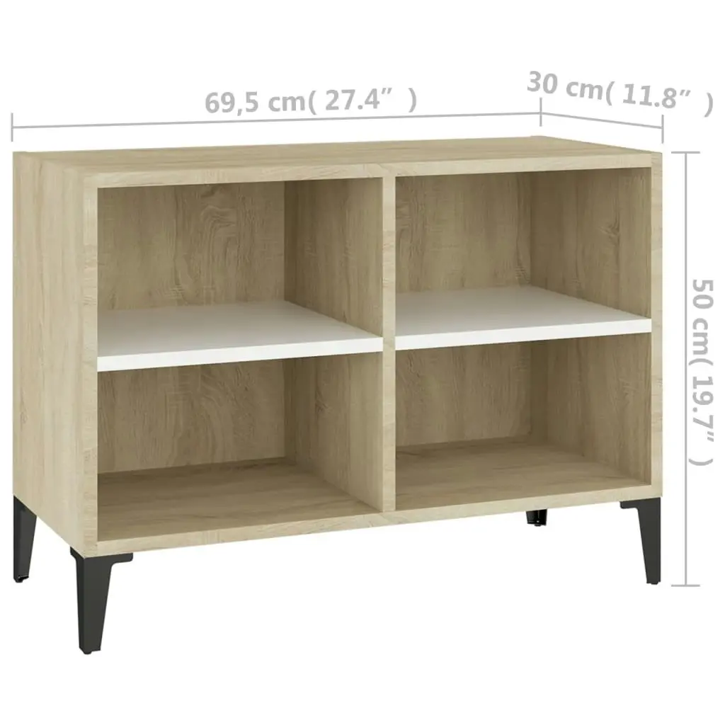 TV Cabinet with Metal Legs White and Sonoma Oak 69.5x30x50 cm 805937