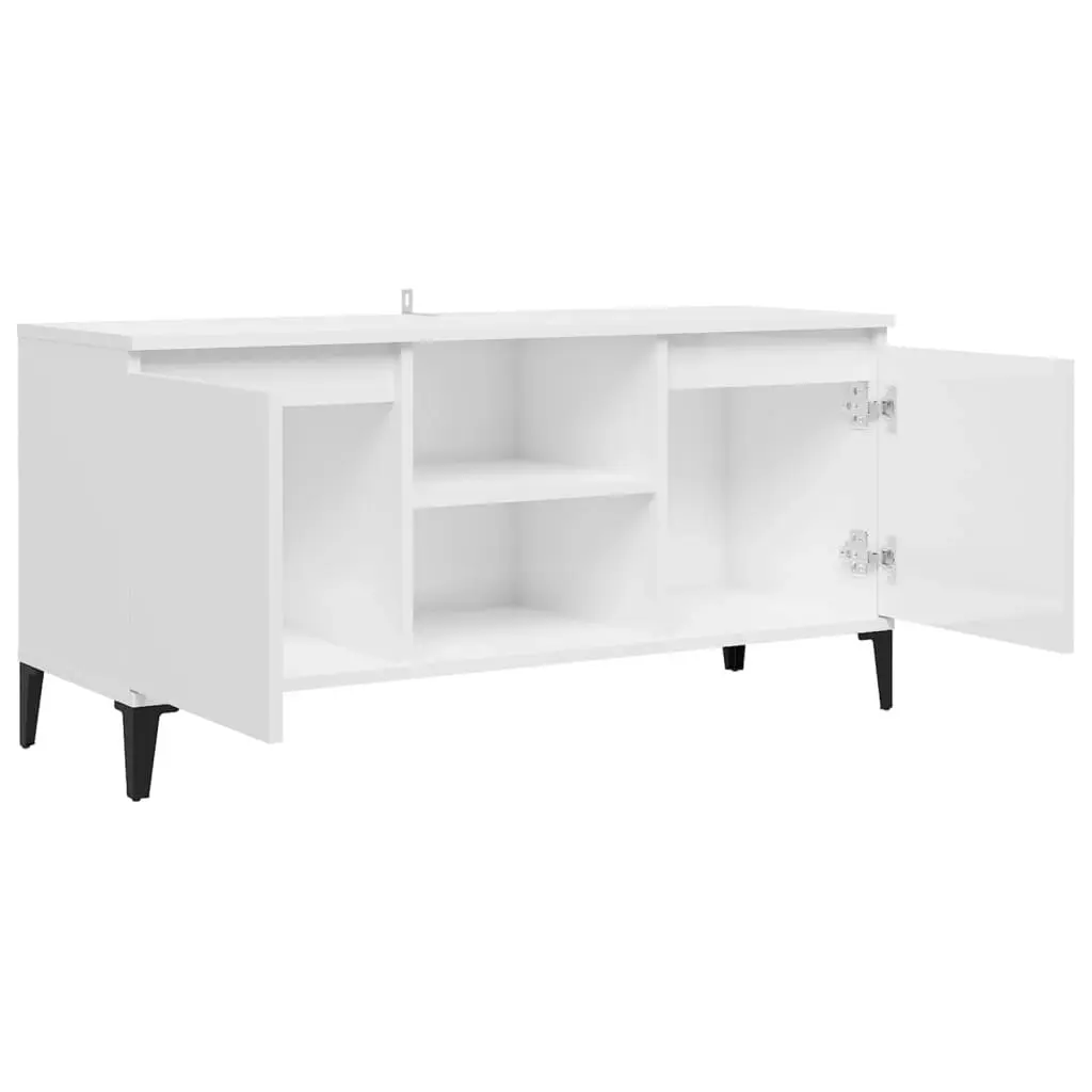 TV Cabinet with Metal Legs High Gloss White 103.5x35x50 cm 805974