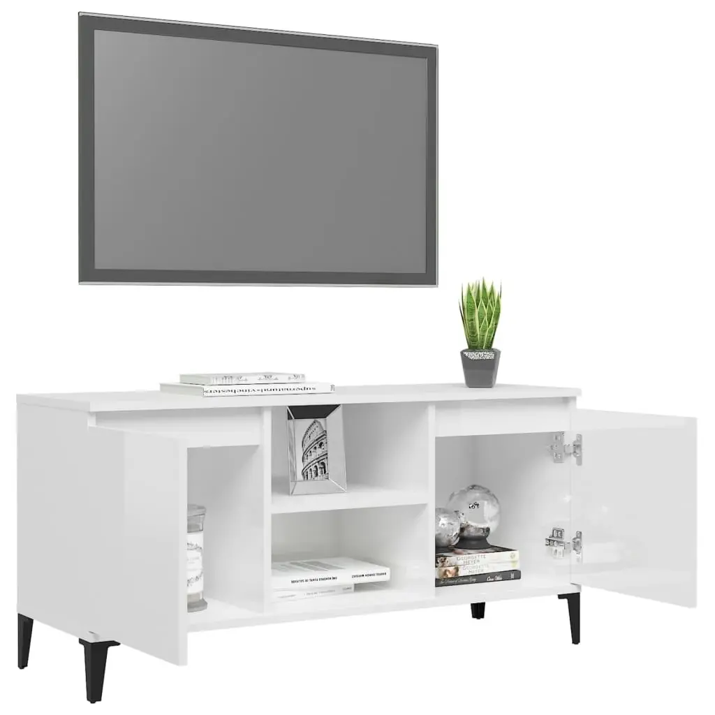 TV Cabinet with Metal Legs High Gloss White 103.5x35x50 cm 805974