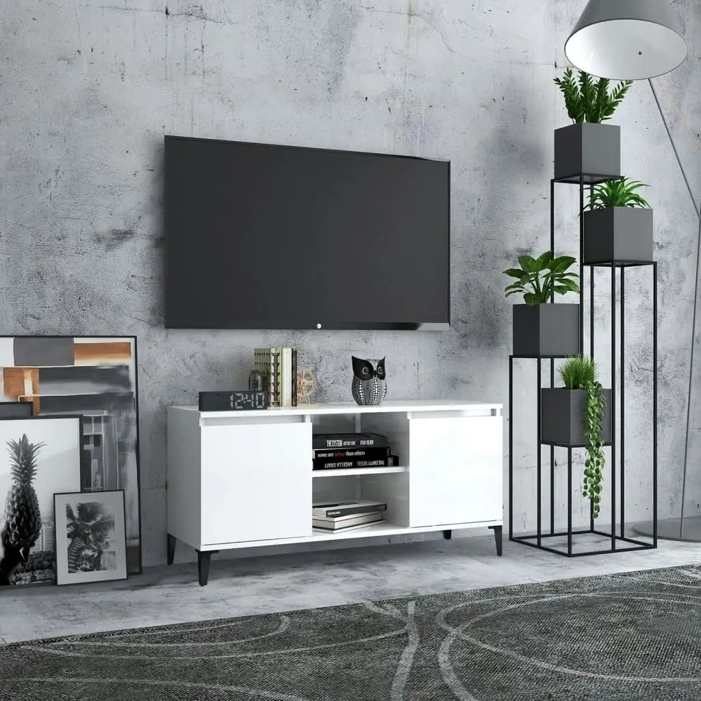 TV Cabinet with Metal Legs High Gloss White 103.5x35x50 cm 805974