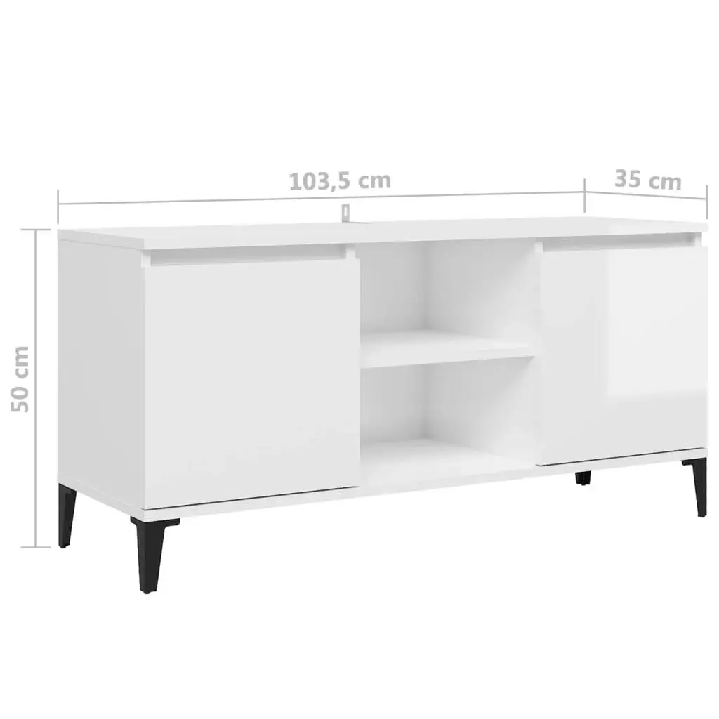 TV Cabinet with Metal Legs High Gloss White 103.5x35x50 cm 805974