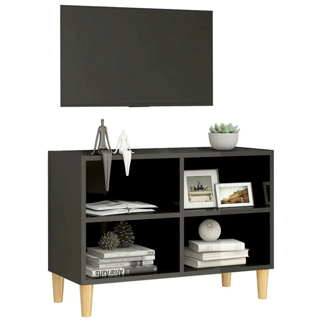 TV Cabinet with Solid Wood Legs High Gloss Grey 69.5x30x50 cm 805931