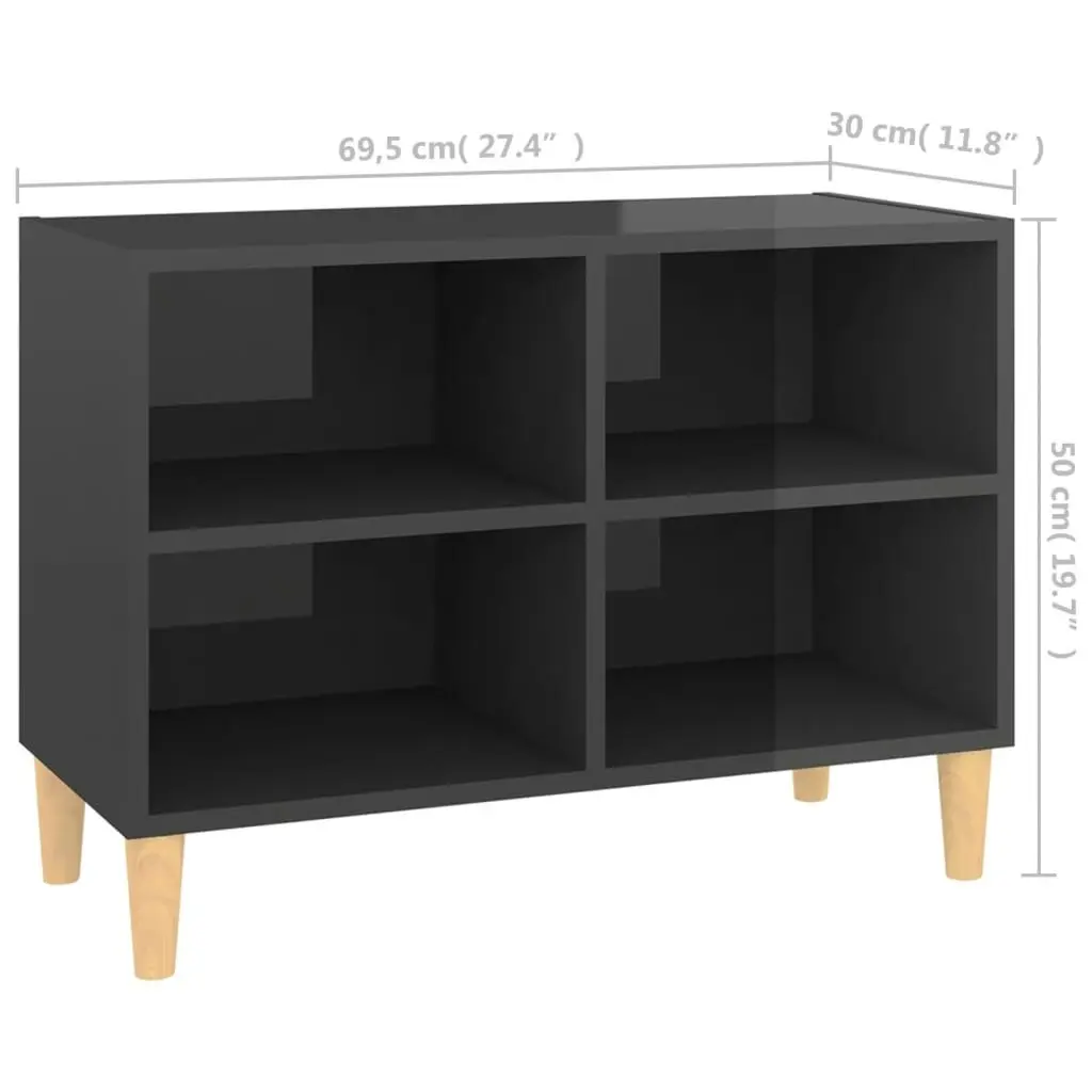 TV Cabinet with Solid Wood Legs High Gloss Grey 69.5x30x50 cm 805931