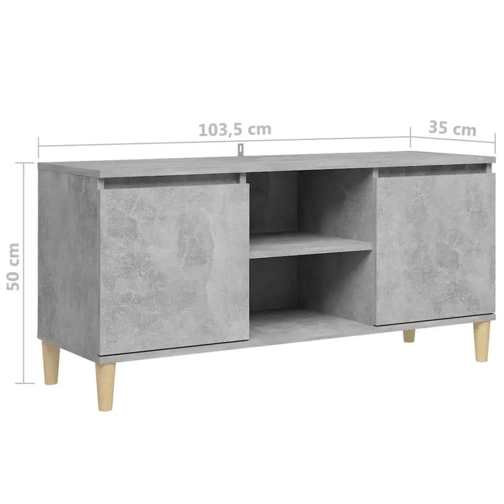 TV Cabinet with Solid Wood Legs Concrete Grey 103.5x35x50 cm 805963