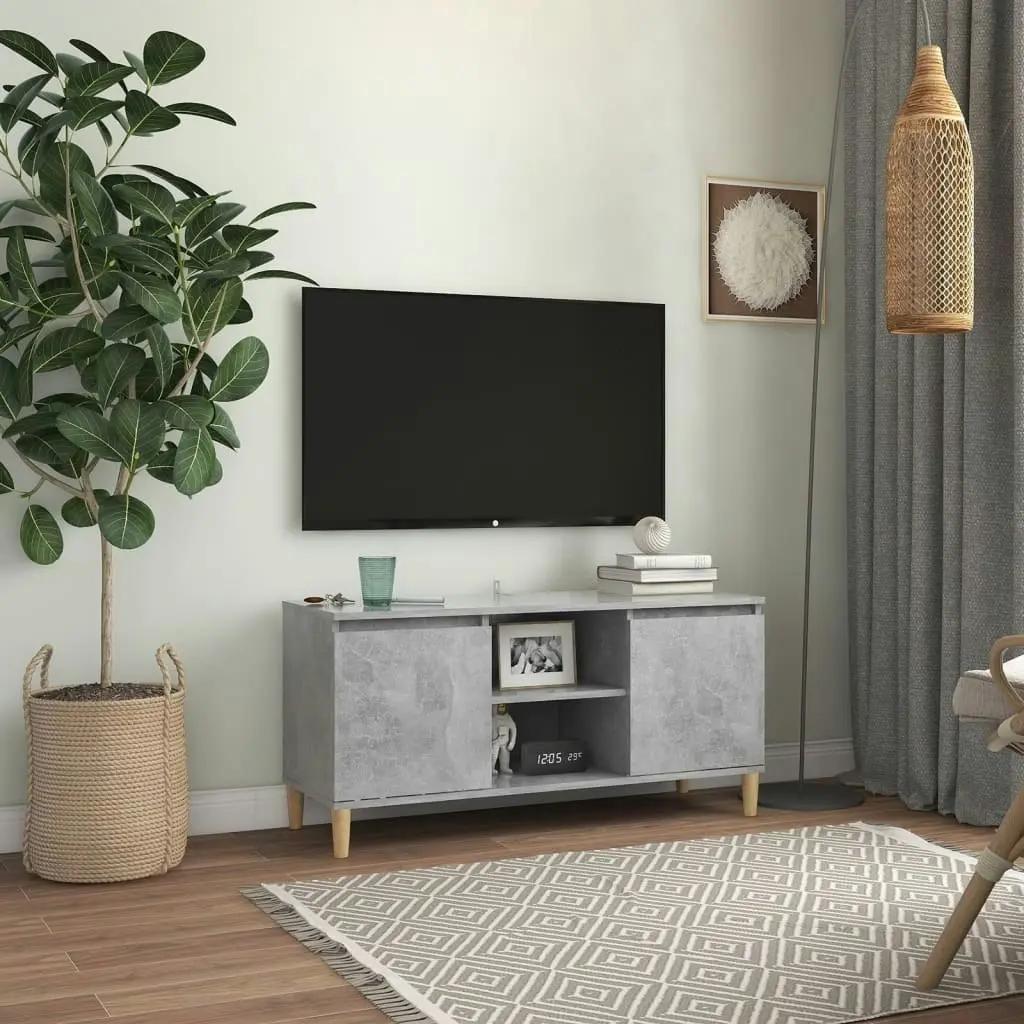 TV Cabinet with Solid Wood Legs Concrete Grey 103.5x35x50 cm 805963