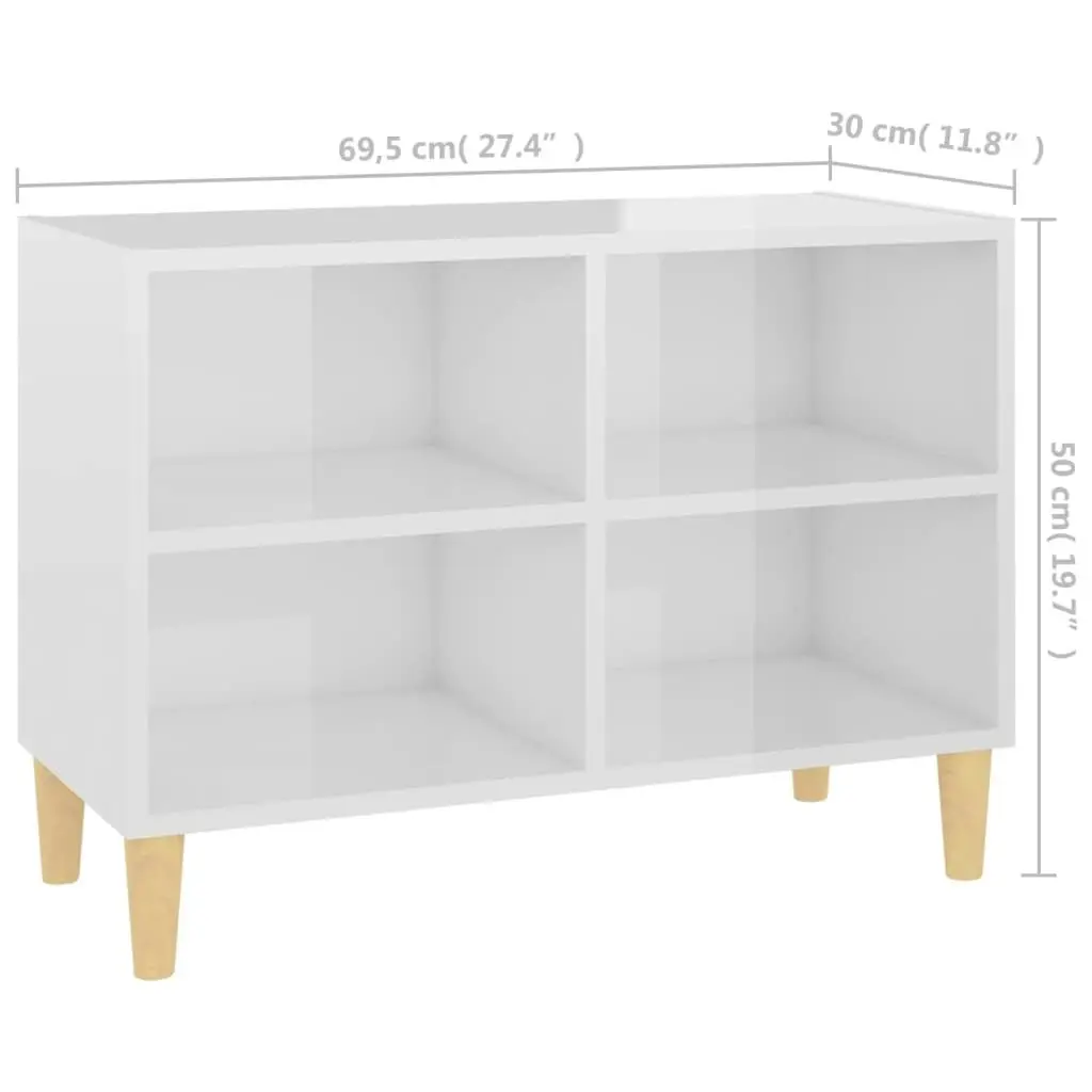 TV Cabinet with Solid Wood Legs High Gloss White 69.5x30x50 cm 805929