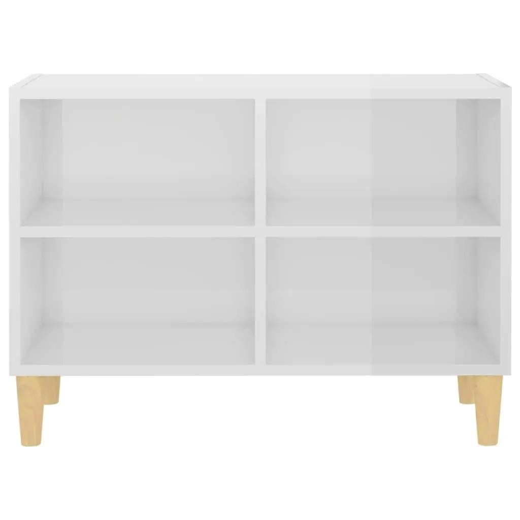 TV Cabinet with Solid Wood Legs High Gloss White 69.5x30x50 cm 805929