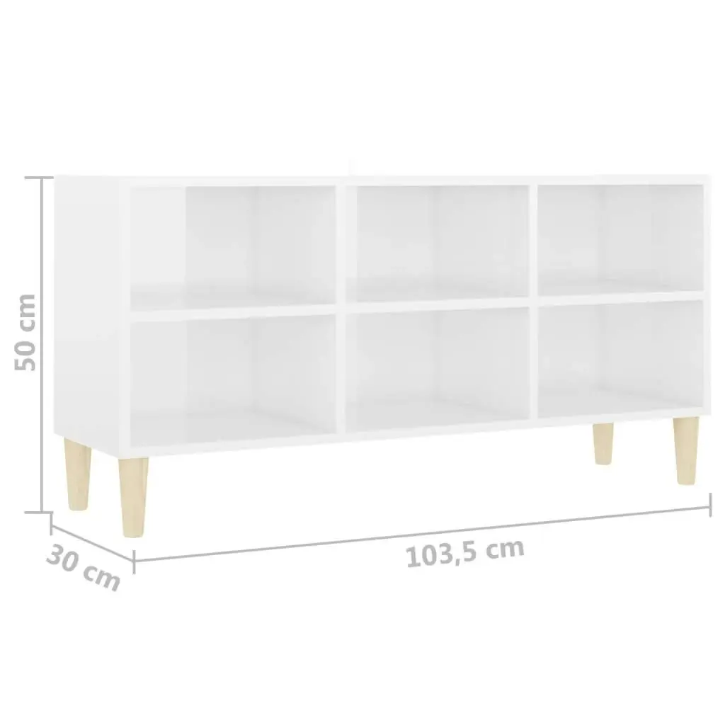 TV Cabinet with Solid Wood Legs High Gloss White 103.5x30x50 cm 805947