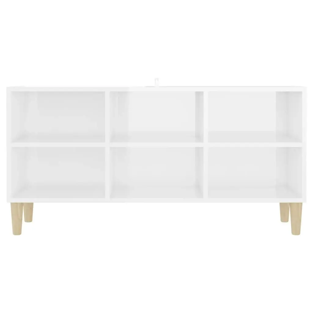 TV Cabinet with Solid Wood Legs High Gloss White 103.5x30x50 cm 805947