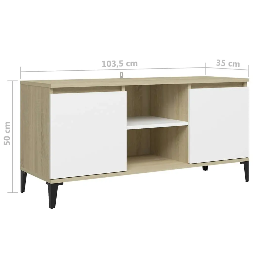 TV Cabinet with Metal Legs White and Sonoma Oak 103.5x35x50 cm 805973