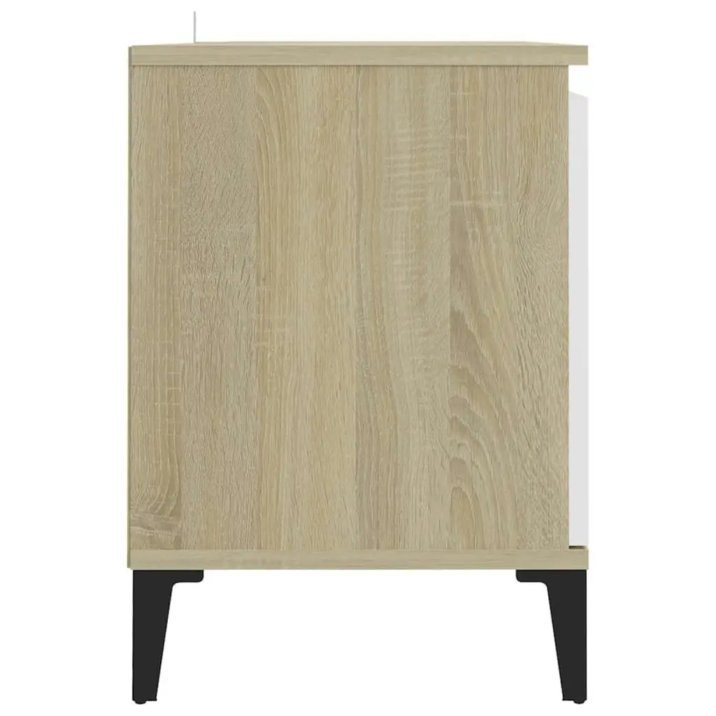 TV Cabinet with Metal Legs White and Sonoma Oak 103.5x35x50 cm 805973