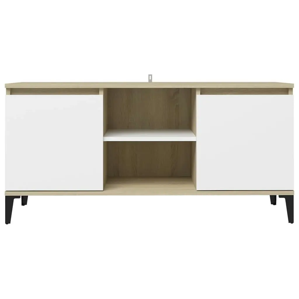 TV Cabinet with Metal Legs White and Sonoma Oak 103.5x35x50 cm 805973