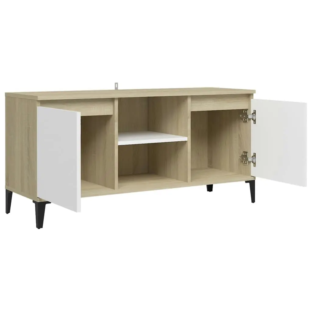 TV Cabinet with Metal Legs White and Sonoma Oak 103.5x35x50 cm 805973