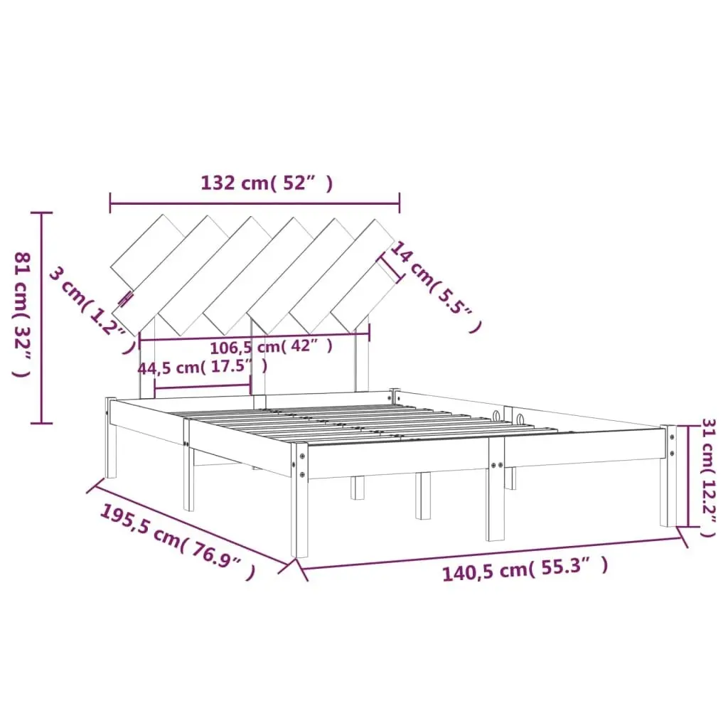 Bed Frame 137x187 cm Double Size Solid Wood 3104843