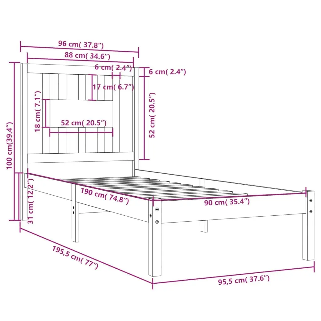 Bed Frame without Mattress Black Solid Wood 90x190 cm 3104032