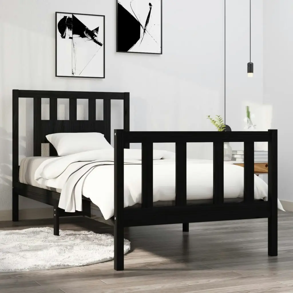 Bed Frame without Mattress Black 90x190 cm Solid Wood 3104097