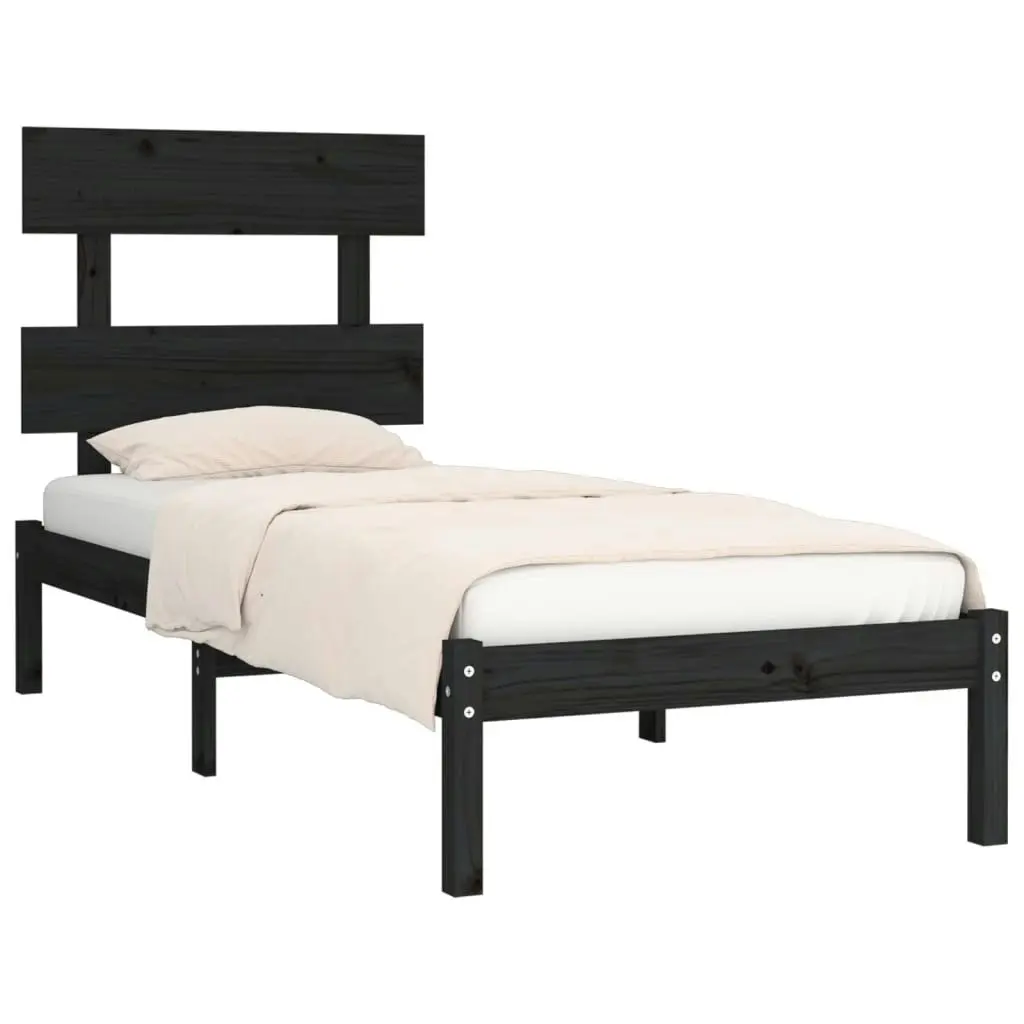 Bed Frame without Mattress Black 90x190 cm Solid Wood 3104642