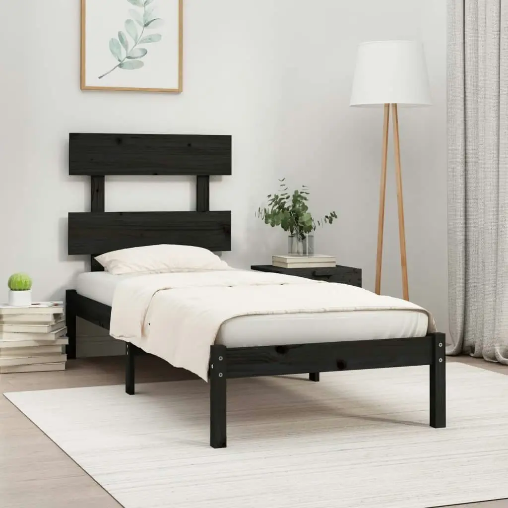 Bed Frame without Mattress Black 90x190 cm Solid Wood 3104642