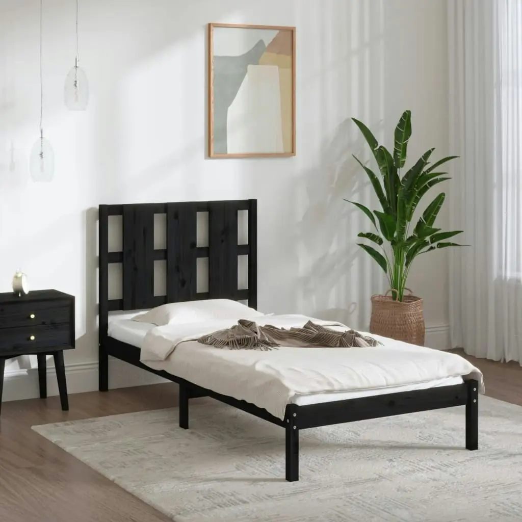 Bed Frame without Mattress Black 90x190 cm Solid Wood 3105569