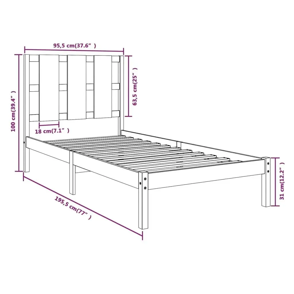 Bed Frame without Mattress Black 90x190 cm Solid Wood 3105569