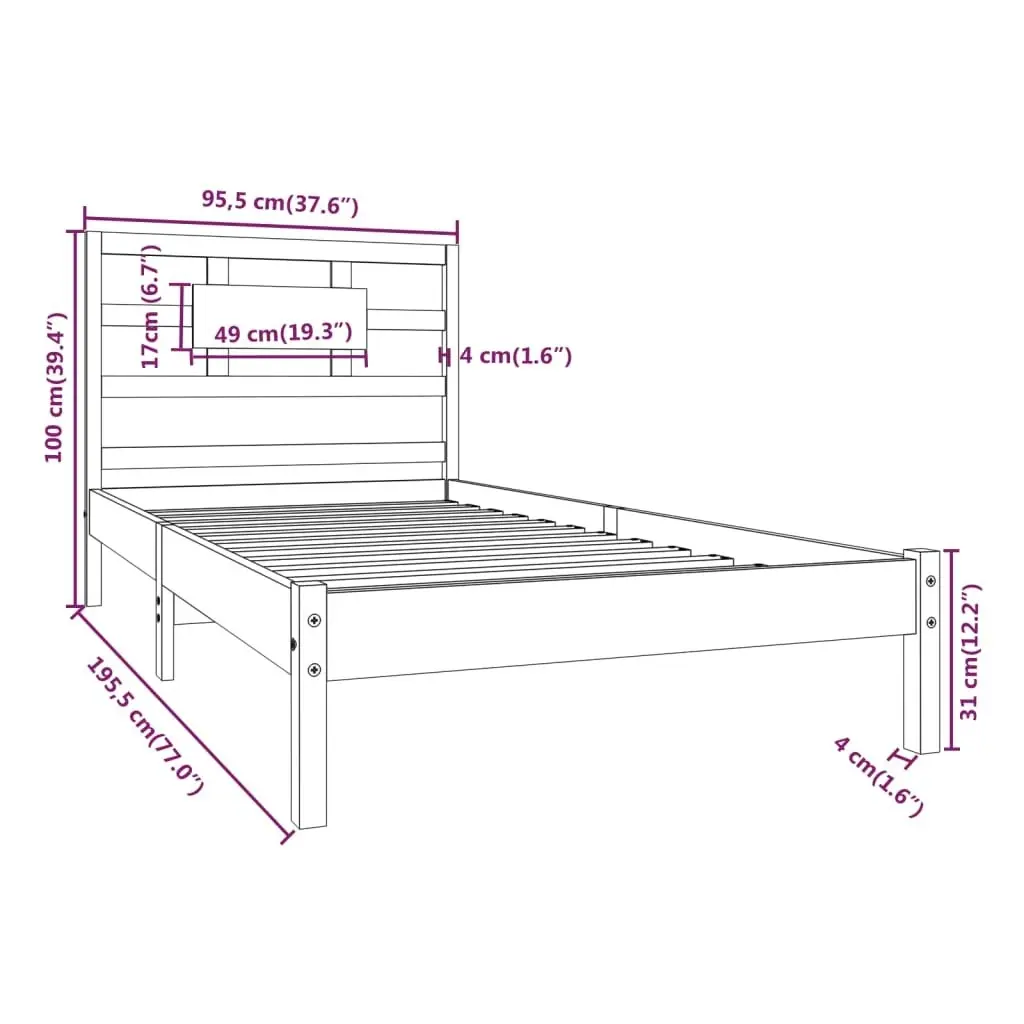 Bed Frame without Mattress Black 90x190 cm Solid Wood 3105634