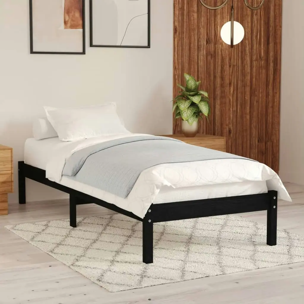 Bed Frame Black Solid Wood 92x187 cm Single Size 809986