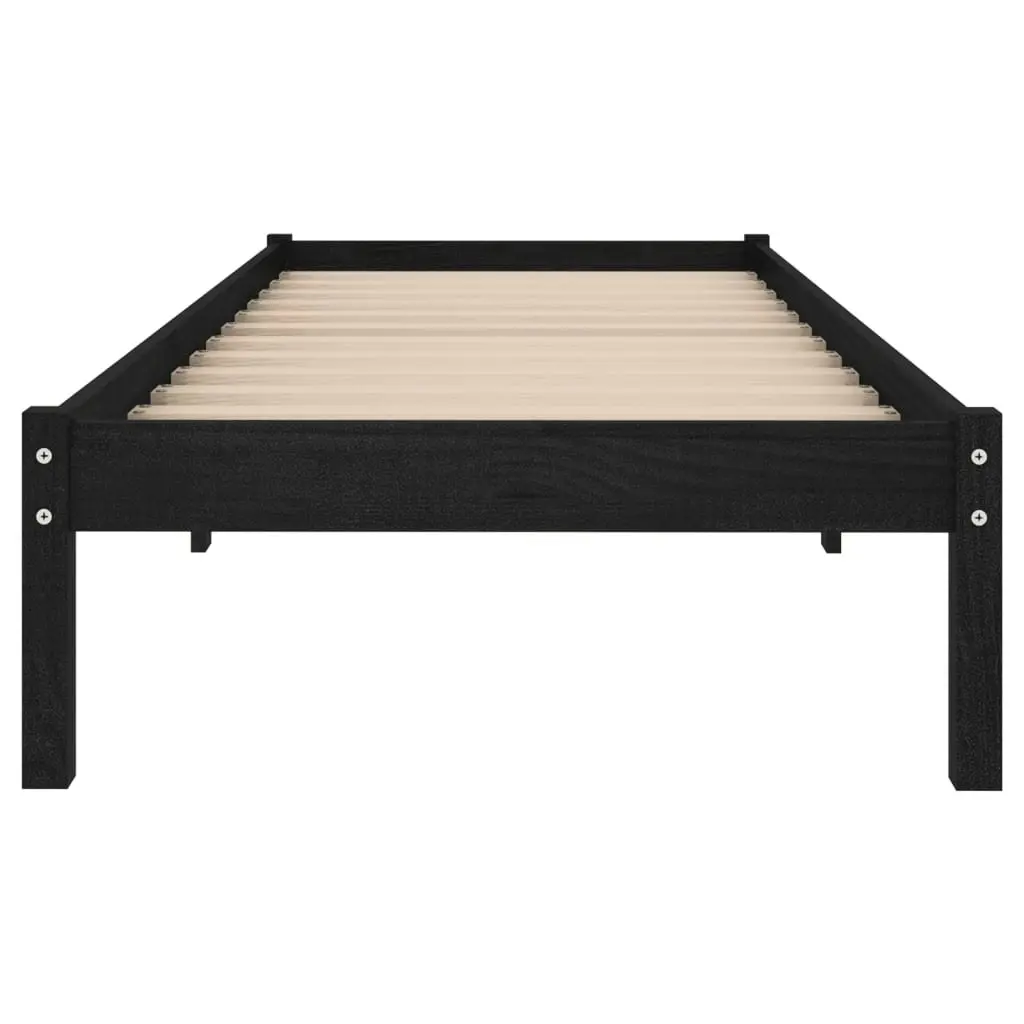 Bed Frame Black Solid Wood 92x187 cm Single Size 809986