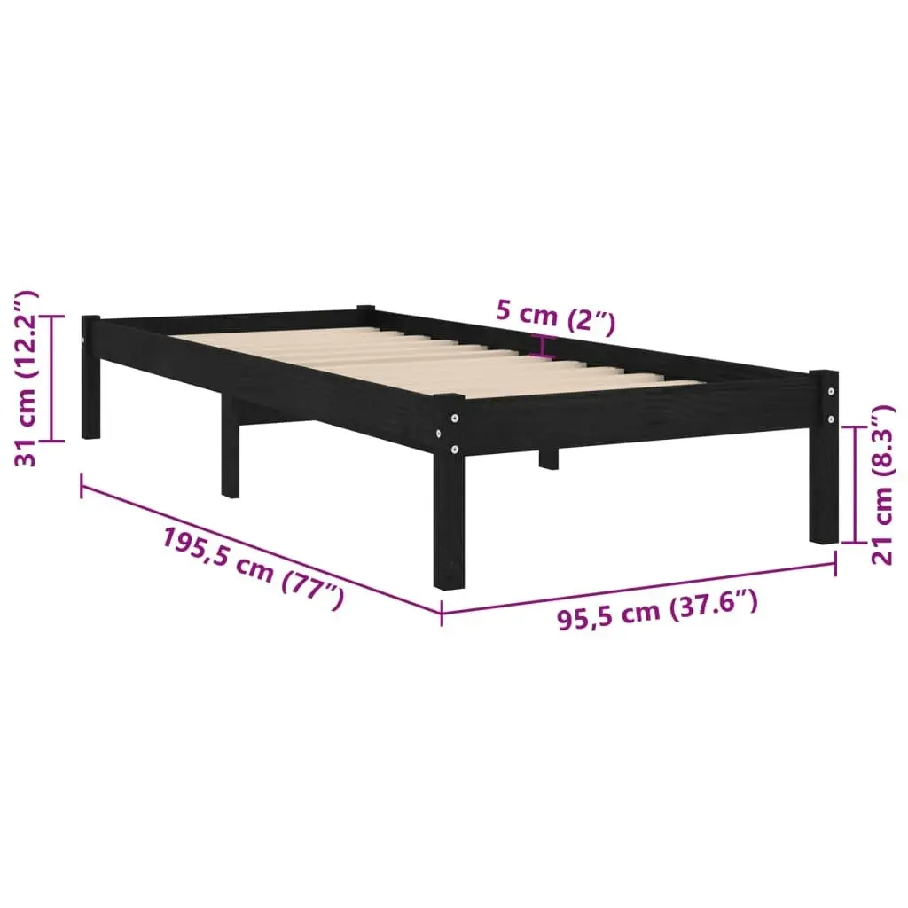 Bed Frame Black Solid Wood 92x187 cm Single Size 809986