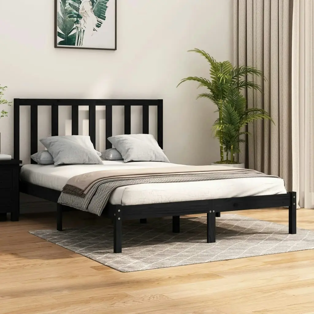 Bed Frame without Mattress Black Solid Wood Pine 135x190 cm 3105139