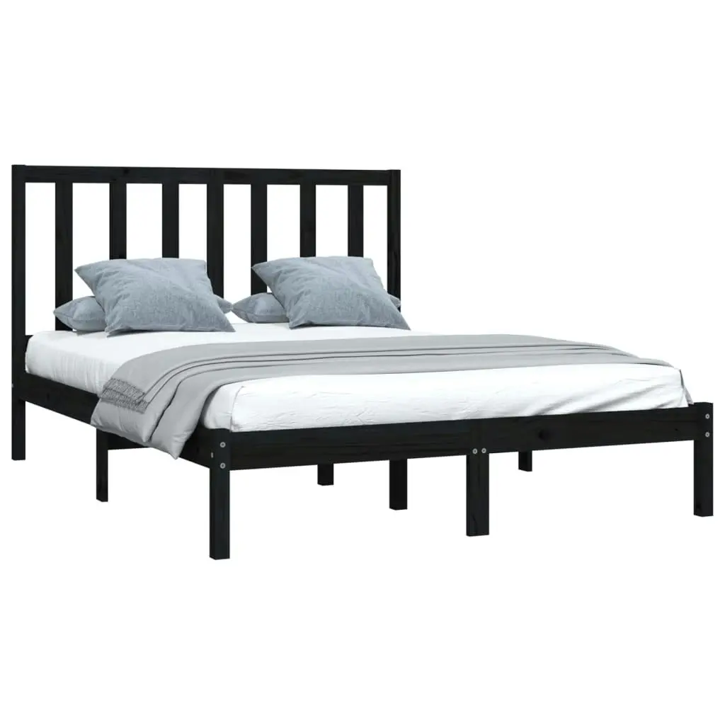 Bed Frame without Mattress Black Solid Wood Pine 135x190 cm 3105139