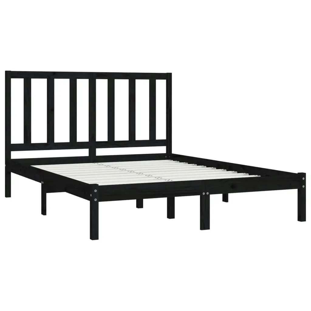 Bed Frame without Mattress Black Solid Wood Pine 135x190 cm 3105139