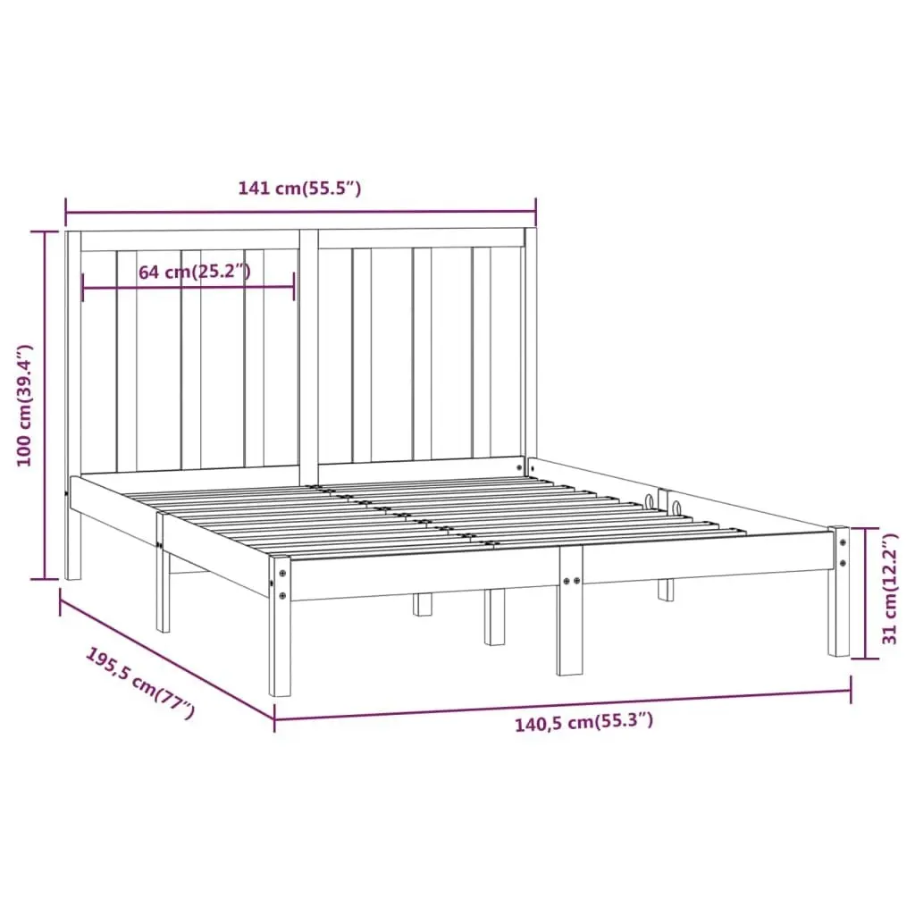 Bed Frame Black Solid Wood Pine 137x187 cm Double Size 3106617