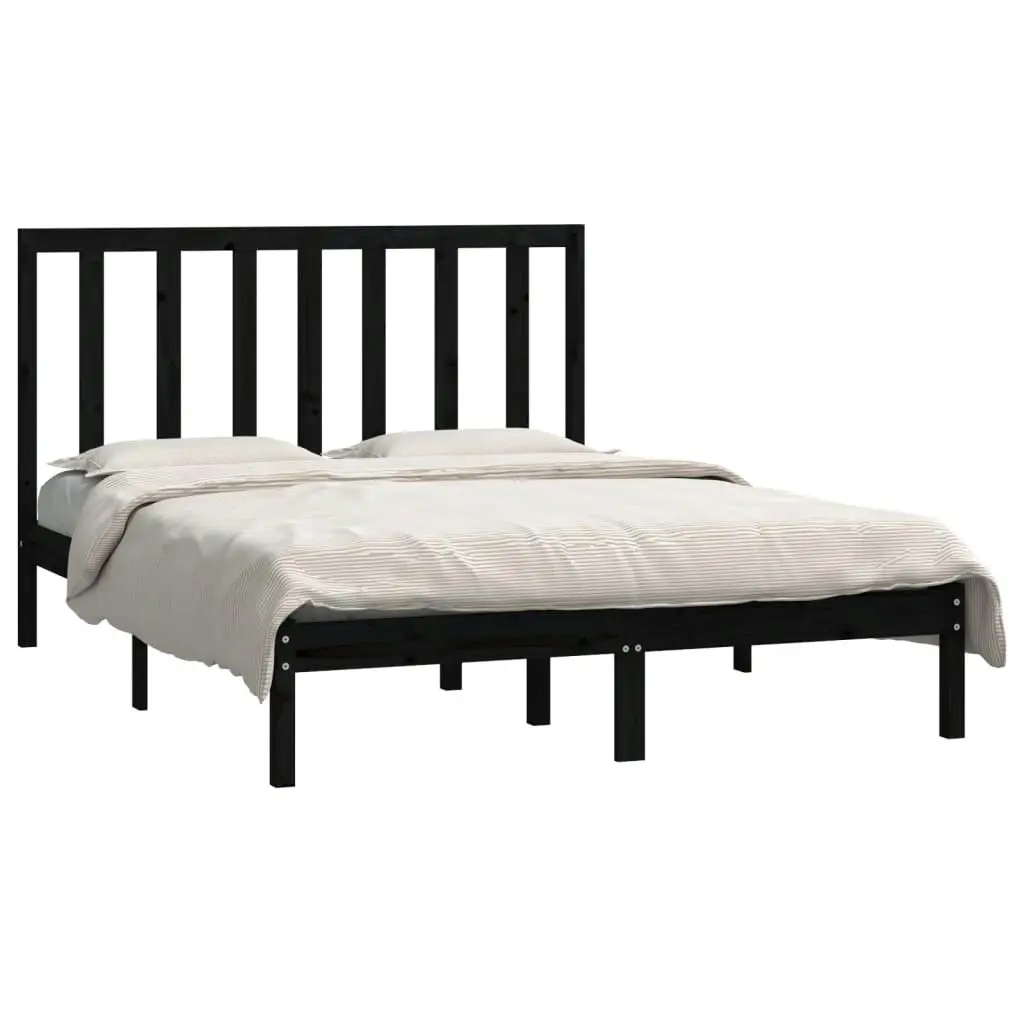 Bed Frame Black Solid Wood Pine 137x187 cm Double Size 3106617