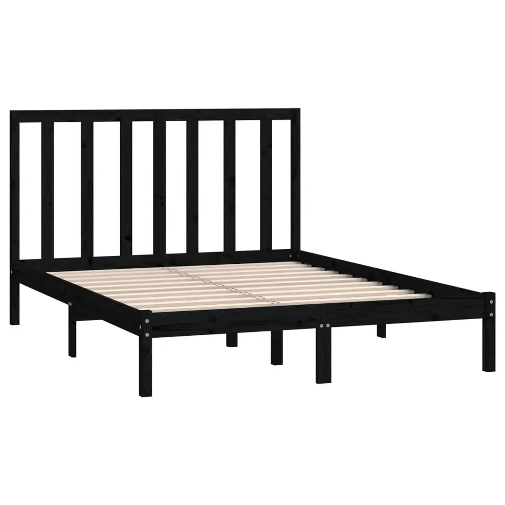 Bed Frame Black Solid Wood Pine 137x187 cm Double Size 3106617