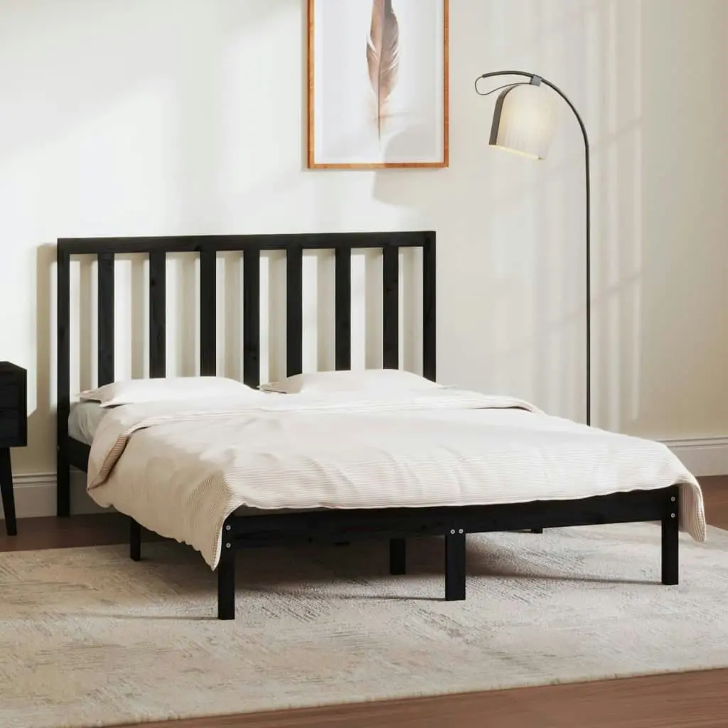 Bed Frame Black Solid Wood Pine 137x187 cm Double Size 3106617