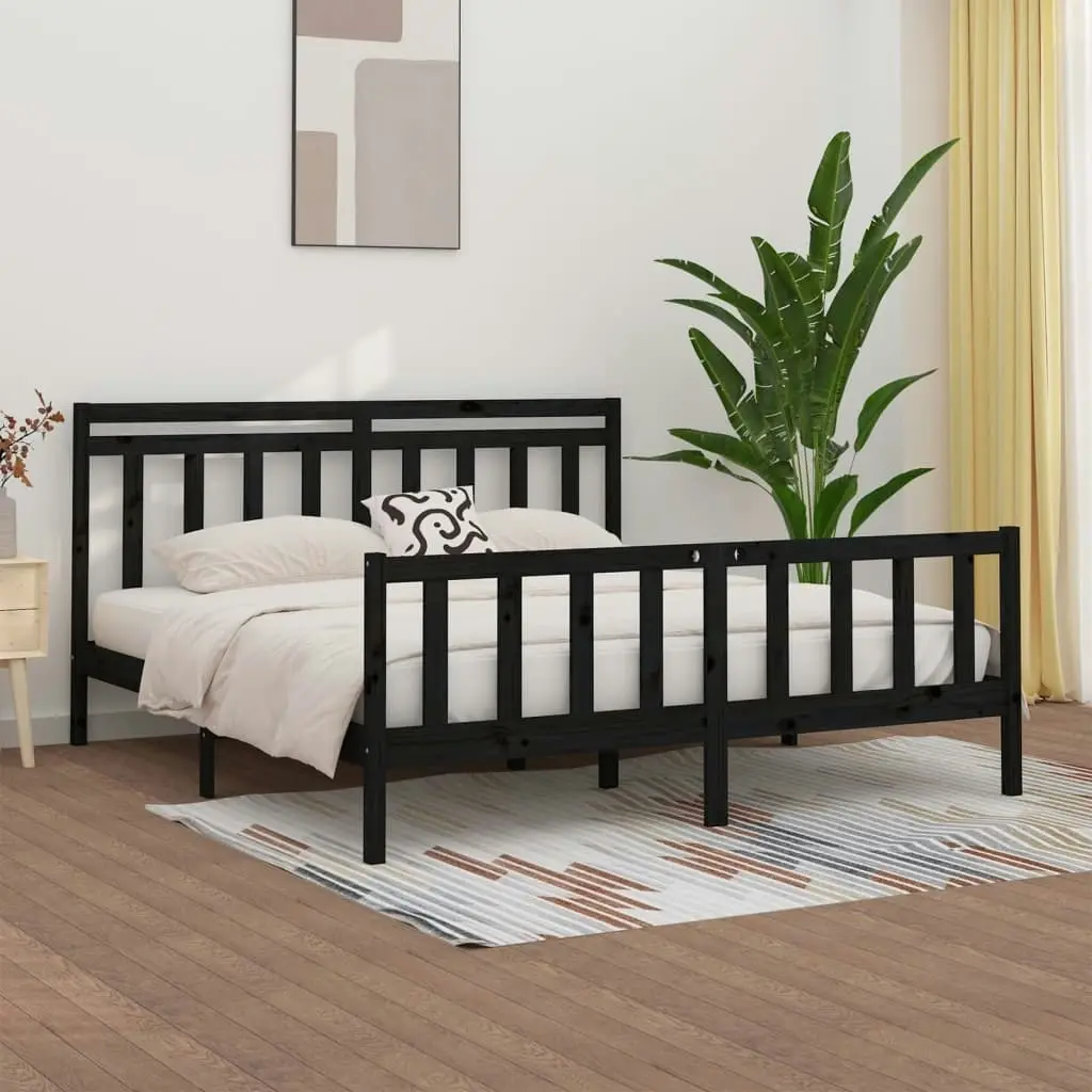 Bed Frame without Mattress Black Solid Wood Pine 183x203 cm King 3107047