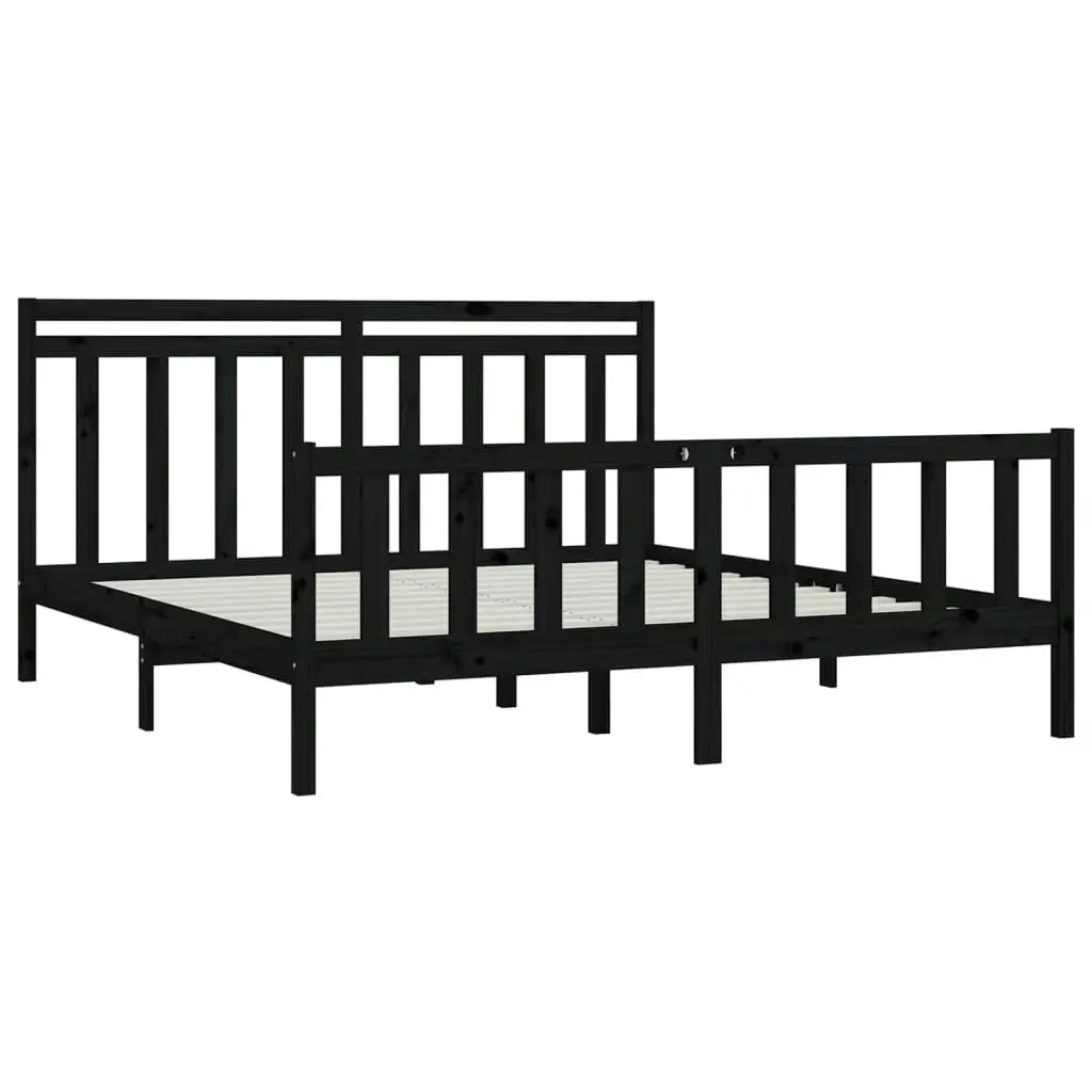 Bed Frame without Mattress Black Solid Wood Pine 183x203 cm King 3107047