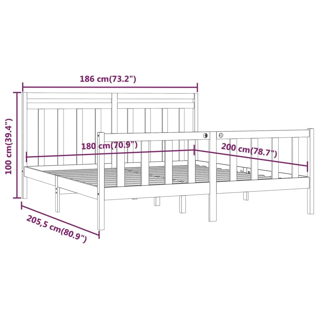 Bed Frame without Mattress Black Solid Wood Pine 183x203 cm King 3107047