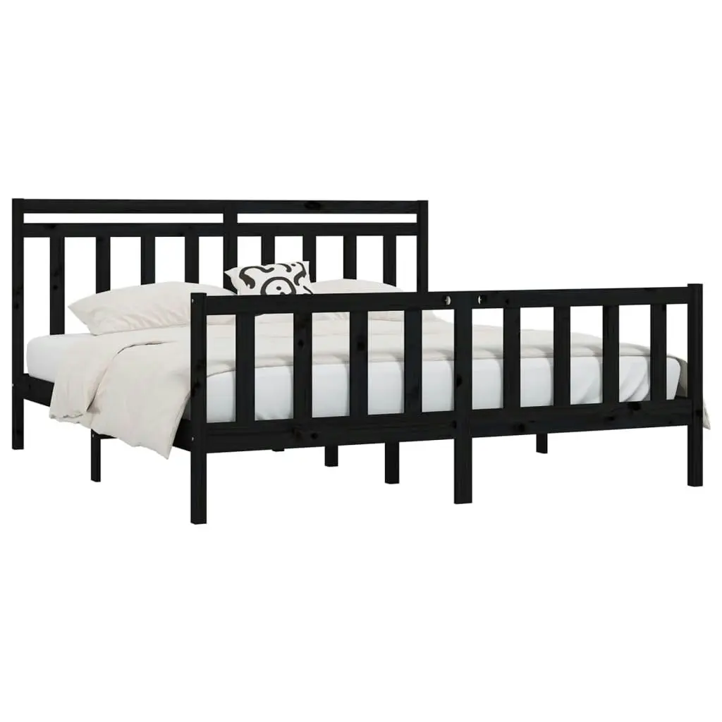 Bed Frame without Mattress Black Solid Wood Pine 183x203 cm King 3107047