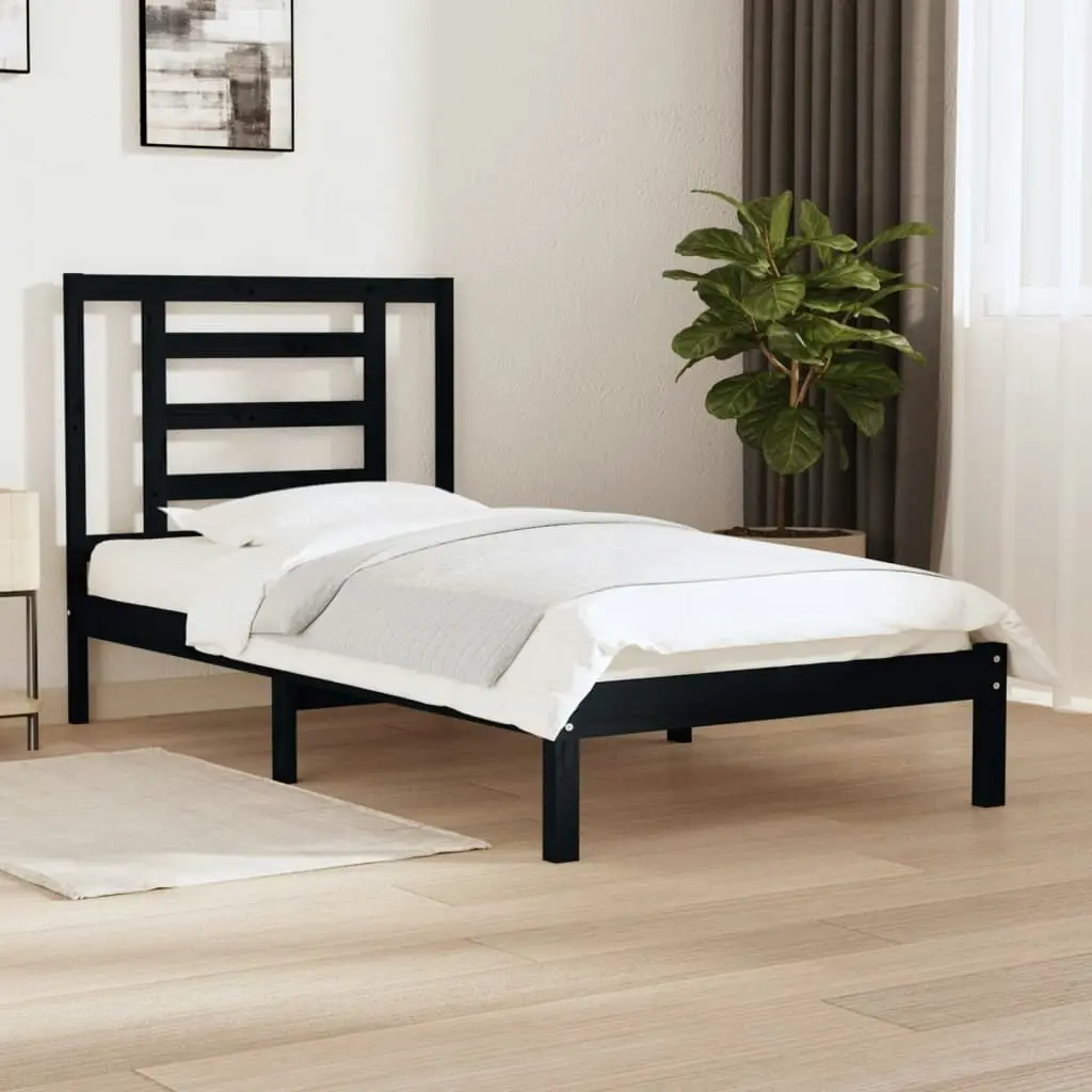 Bed Frame without Mattress Black 90x190 cm Solid Wood Pine 3104317