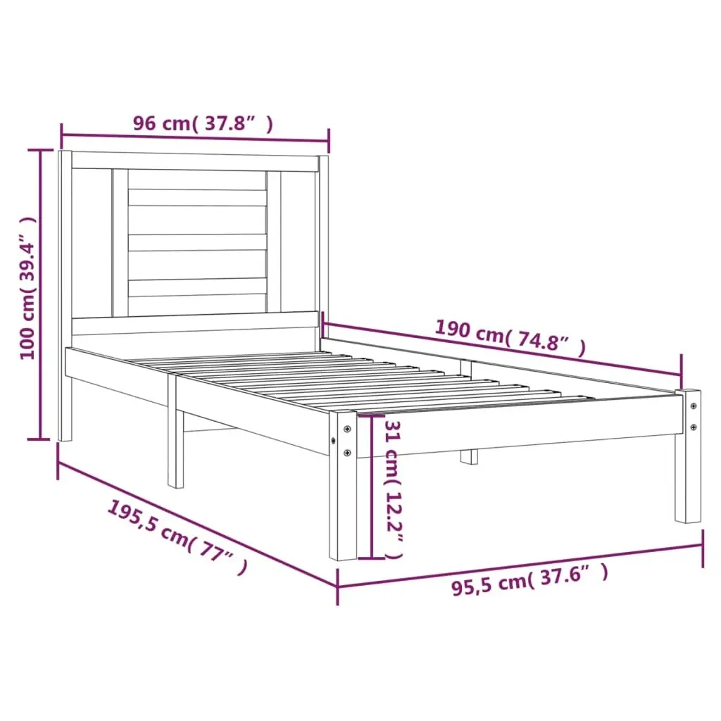 Bed Frame without Mattress Black 90x190 cm Solid Wood Pine 3104317