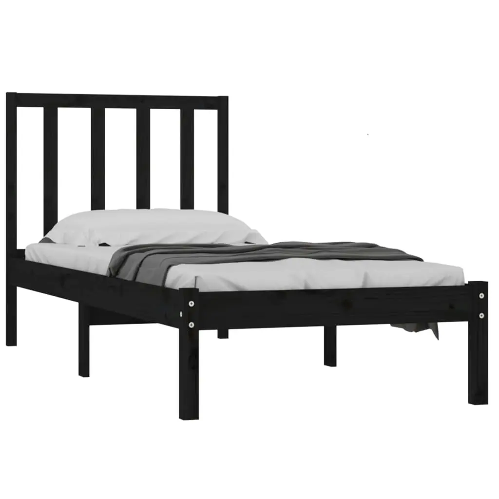 Bed Frame without Mattress Black Solid Wood Pine 90x190 cm 3105040